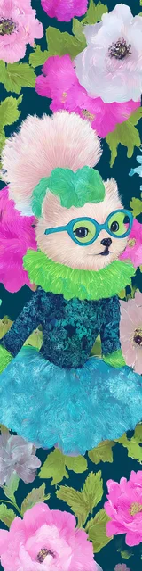 Cat bookmarks featuring a cat with glasses in a blue and green dress